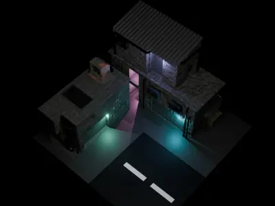Cyberpunk building Exterior Scene  3D model Low-poly 3D model