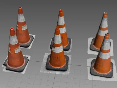 3 Photorealistic Construction Cones - 8k Texture Maps Low-poly 3D model