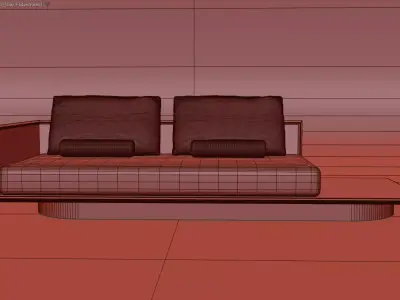 Modern Rattan-Accented Wooden Sofa 3D Model 3D model