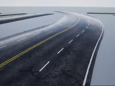 Modular Wet 4-Lane Highway Roads 4K-2K Low-poly 3D model