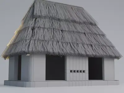 Traditional African Mud Hut with Thatched Roof Low-poly 3D model
