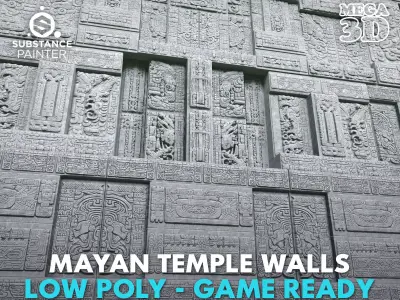 Low poly Gray Mayan Temple Walls 230809 Low-poly 3D model