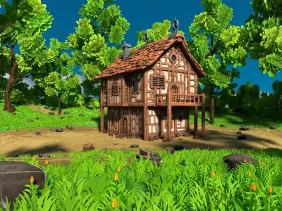 Medieval House 13 With Environment Low-poly 3D model