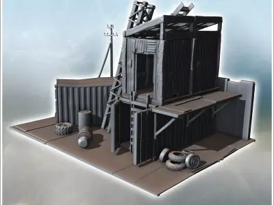 Reinforced structures made of stacked containers with metal ladd 3D print model