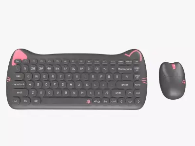 Wireless Keyboard Mouse Set Simple Dark Gray Version  3D model