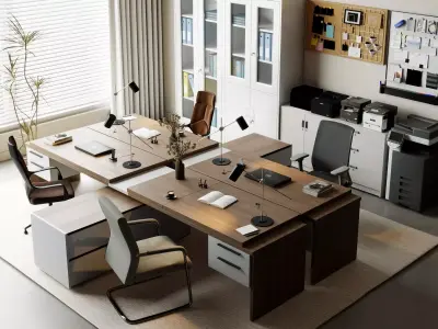Modern Executive Office Interior Desk Setup 3D Model Low-poly 3D model