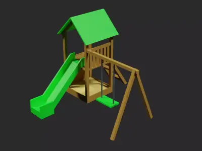Lowpoly Playground wooden swing set Low-poly 3D model