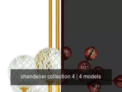 chendelier collection 4 gold chandelier with five glass globes 3D Model Pack