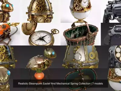 Realistic Steampunk Easter And Mechanical Spring Collection 3D Model Pack