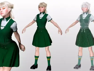 Stylized School Girl Character Realistic Female Student  Low-poly 3D model