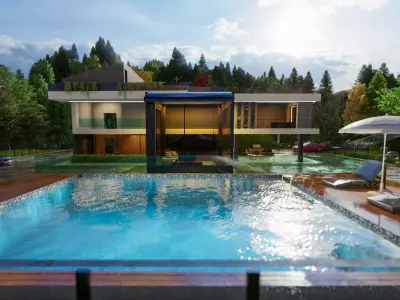 Modern new villa  Low-poly 3D model
