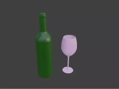 Wine Bottle and glass 3D model