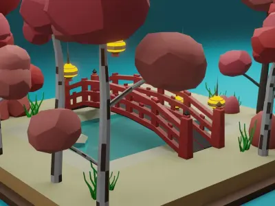 Isometric Garden Low-poly 3D model Low-poly 3D model