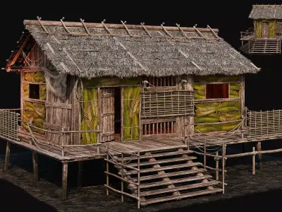 ISLAND 01 with INTERIORS 4K TEXTURES Low-poly 3D model