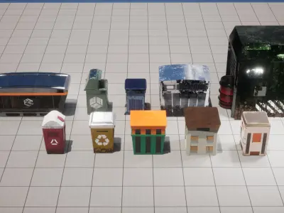 10 Sci-Fi Cyberpunk Style Trash Containers Low-poly 3D model