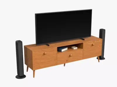 Modern TV Unit with Floor Speakers PBR 3D Model for Interior Low-poly 3D model