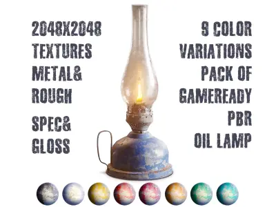9 colors painted vintage kerosene oil lamp da1 Low-poly 3D model