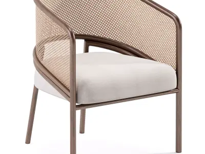 Rattan Spencer Dining Chair Walnut Wood 3D model