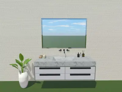 Sleek and Modern Vanity with Rectangular Hanging Drawer 3D model