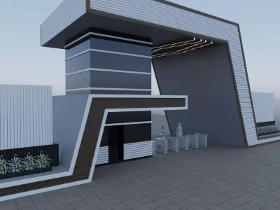 Modern Architectural Entrance Portal with Access Control Low-poly 3D model