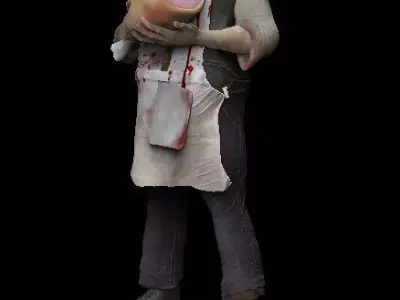 The Butcher man in apron holding piece of meat Low-poly 3D model