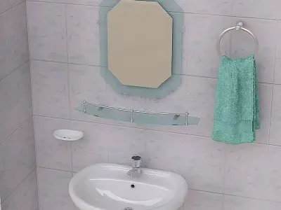 Bathroom Pedestal Sink and Props 3D model