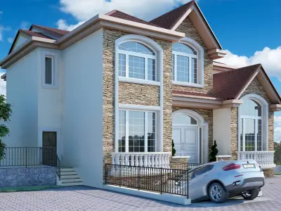 Villa house design Low-poly 3D model