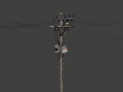 High Poly Street lamp with wires 3D model