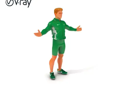 Green Tracksuit Athlete D Character Model with Mixamo RIG Com... Low-poly 3D model
