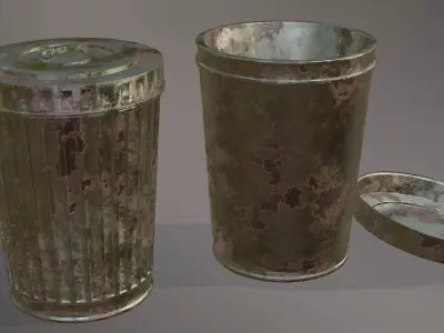 Rusty Metal Trash Can Low-poly 3D model