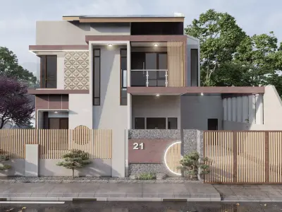 TWO-STORY HOUSE WITH SWIMMING POOL IN IT 3D model