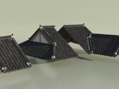 Traditional Korean Hanok Modular Roof Set 3D model