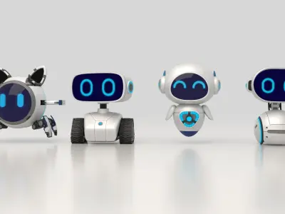 Cute set of Robots Low-poly 3D model