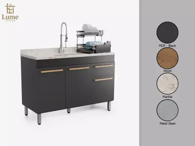 Kitchen Cabinet with Sink and Dish Rack 3D model