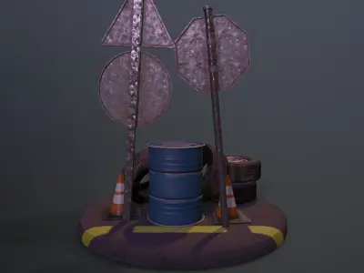 Street Signs Traffic Signals Low-poly 3D model