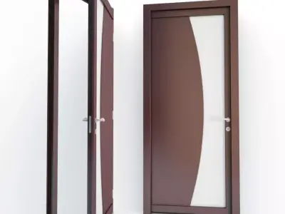 Wooden Door Athena and Doorknob 3D model