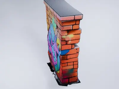 Low Poly Brick Wall - Stylized Urban 3D Model 3D model