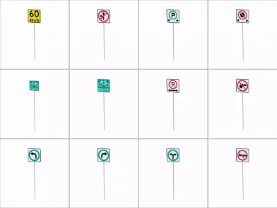 Road Sign Collection Low-poly 3D model