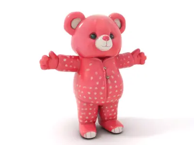 Pink Polka Dot Pajama Teddy Bear Rigged and Animated Low-poly 3D model