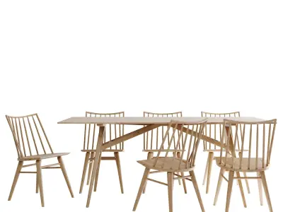 Dining Set Jensen west elm  Paton Black Oak Windsor Dining Chair 3D model