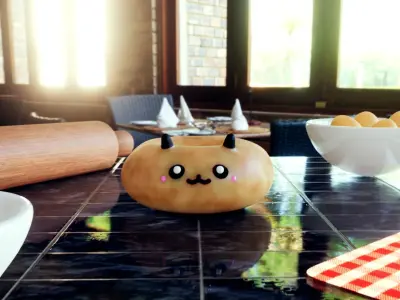 Cute panda donut restaurant bundle with animation 3D model