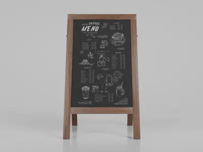 Customizable Regular Wooden A-Frame Chalkboard Sign Low-poly 3D model