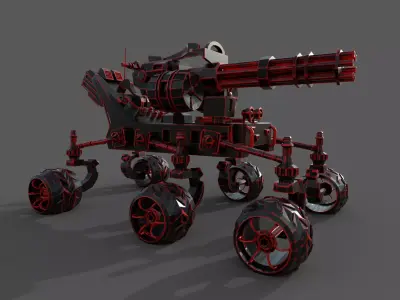 Rover machine gun on wheels Low-poly 3D model