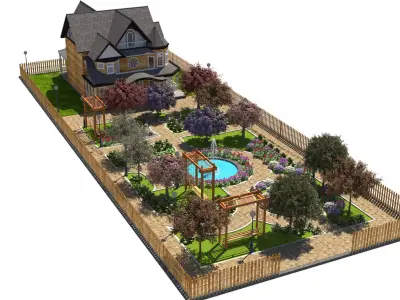 Grand Victorian House and Garden Landscape 3D Model Low-poly 3D model
