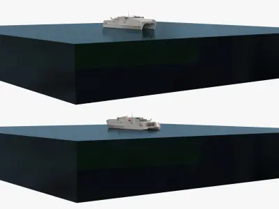 Military Catamaran Vessel with Helicopter on Water 3D model
