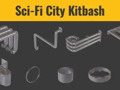 107 Scifi City elements  - Kitbash - Low-poly 3D model