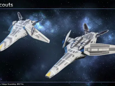 Spaceship Carriers Fighters II Low-poly 3D model