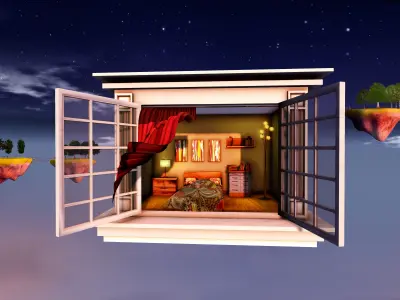 Flying Window Skybox Low-poly 3D model