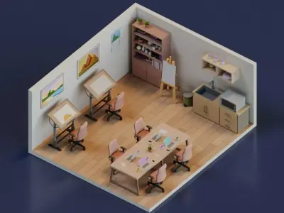 Ultimate Low Poly Office Pack with 5 Stylized Isometric Rooms Low-poly 3D model