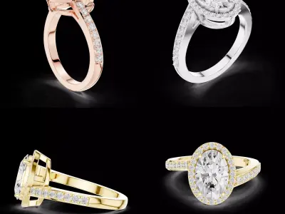 Oval Halo Engagement Ring 3D Model Jewelry Design STL 3DM CAD 3D print model